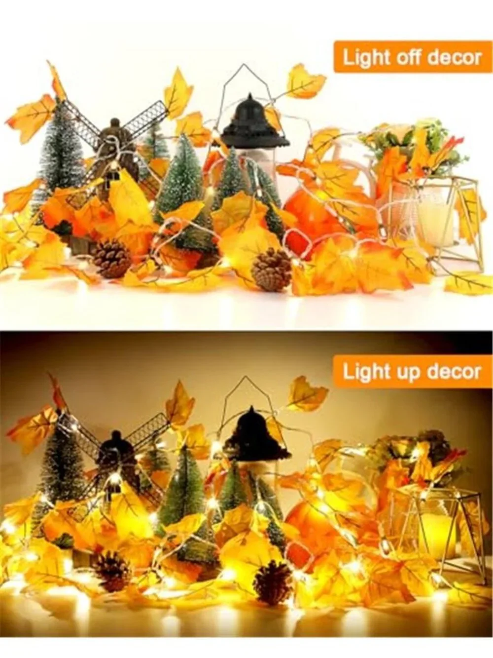 Fall Decor 3-Pack Fall Garland with Lights, Total 24.6ft 60LED
